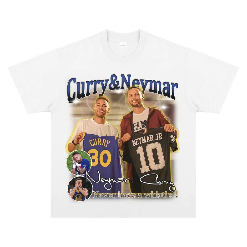 

Футболка с графическим принтом Curry & Neymar, премиум-хлопок, с короткими рукавами, оверсайз, с круглым вырезом, в стиле Harajuku, уличная одежда, унисекс
