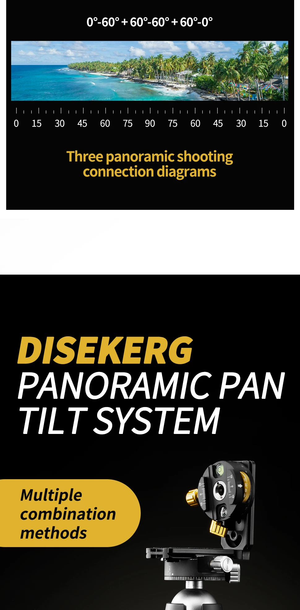 MECO DISE 720VR Panoramakopf, 360° ° Doppel-Indexierungs-Gimbal für Kamera 3D-Panorama-Video-Splicing Stativhalterung Foto-Zubehör – Detail 5