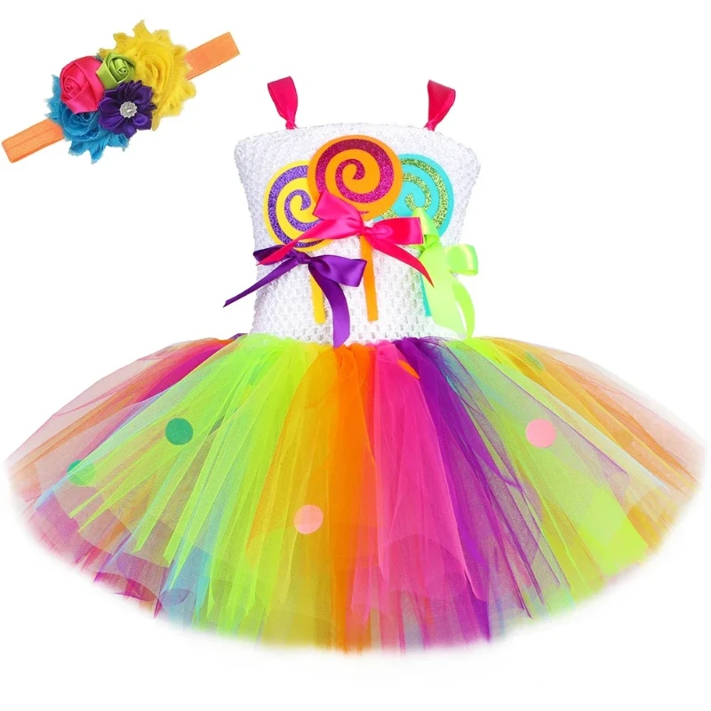 Robe Tutu arc-en-ciel pour filles, tenue princesse à thème Candyland, robe de bal d'anniversaire, Costume de sucette d'halloween pour enfants