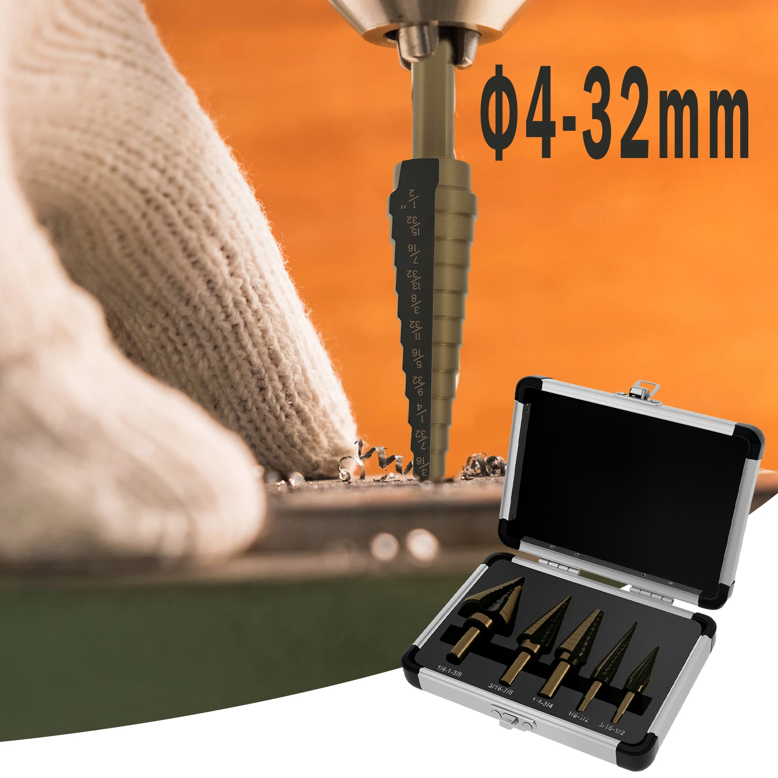 

5Pcs/box Cobalt Step Drill Bit Set HSS Titanium Hole Cutting Step Drill with Aluminum Case Woodworking Carpentry Total for Iron