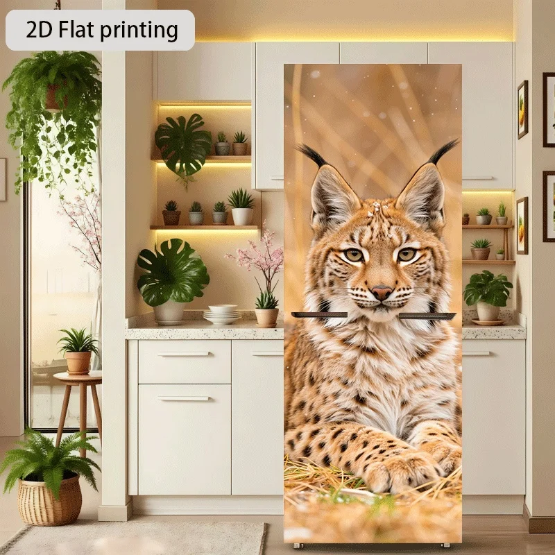 Kitchen Refrigerator Sticker Snow Lynx Gaze Theme Kitchen Home Decoration Wallpaper Self-Adhesive for Cabinets Wardrobes Moder
