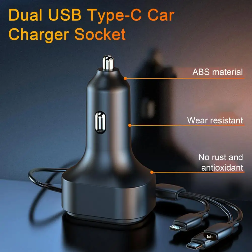 Car Charger Adapter  Convenient 3 in 1 Anti-interference  Dual USB Ports Car Adapter Socket Auto Accessories