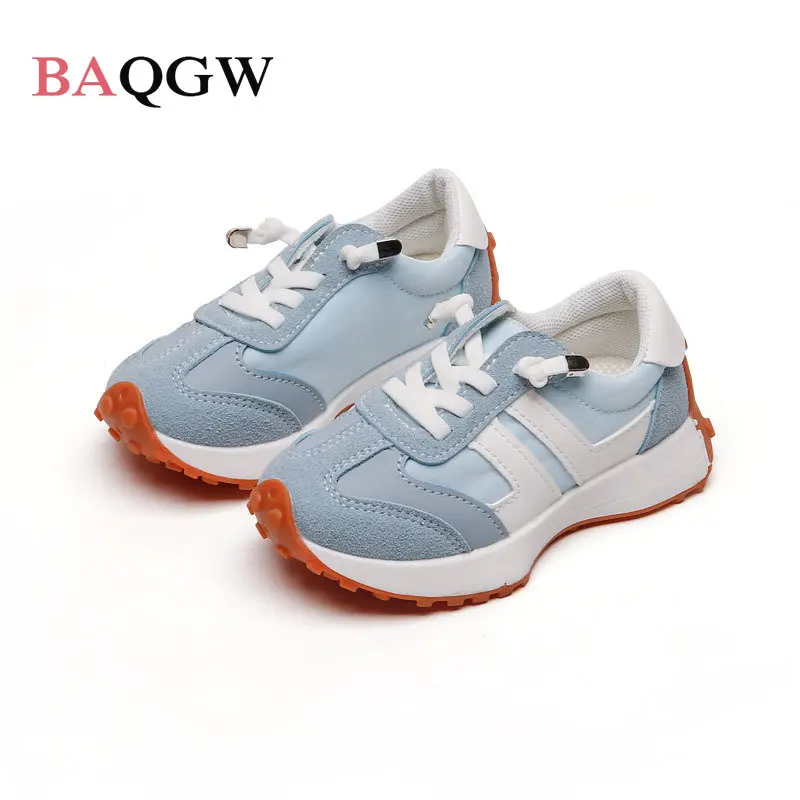 High Quality Spring Children Casual Shoes Fashion Lace-up Sneakers Genuine Leather Female Autum Flat Running Shoes Size 26-36