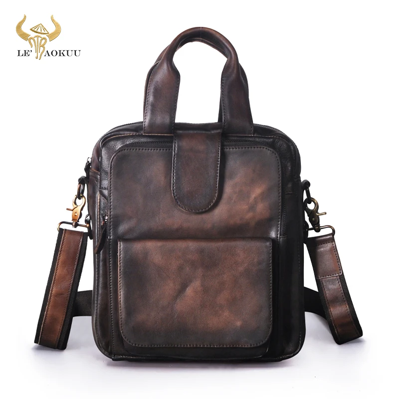 

2022 Real Original Leather Design Coffee Shoulder Messenger Cross-body Bag 10" Tablet Tote Mochila Satchel For Men Male 6081