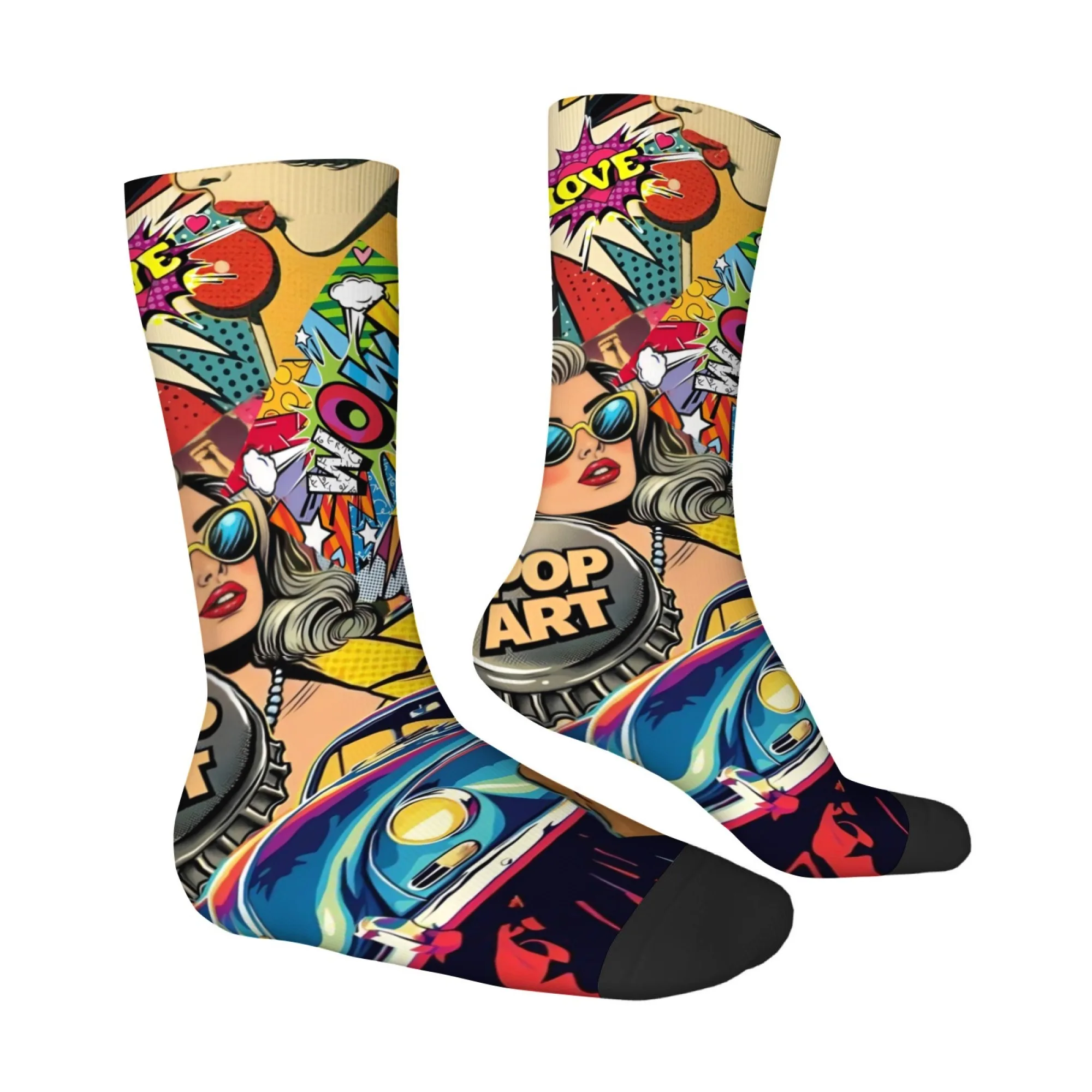 Unique Pop Art Men Crew Socks Trendy Street Hip-Hop Happy Super Star Cartoon Print Design Amusing Socks Suitable for All Season