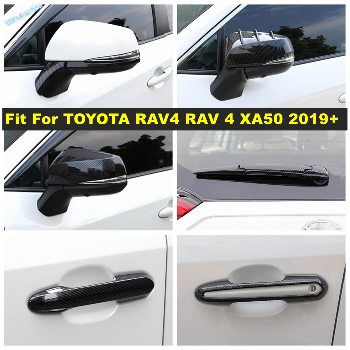 

Carbon Fiber Door Handle / Rear Window Wiper / Rearview Mirror Trim Cover For TOYOTA RAV4 RAV 4 XA50 2019 - 2024 Accessories