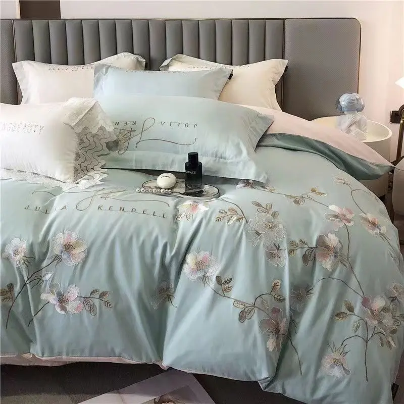 Bedding Set 100% Cotton Embroidery Floral Duvet Cover For Couple Bed Sheet Pastoral Style Pillowcases Queen King Size Bed-Linens