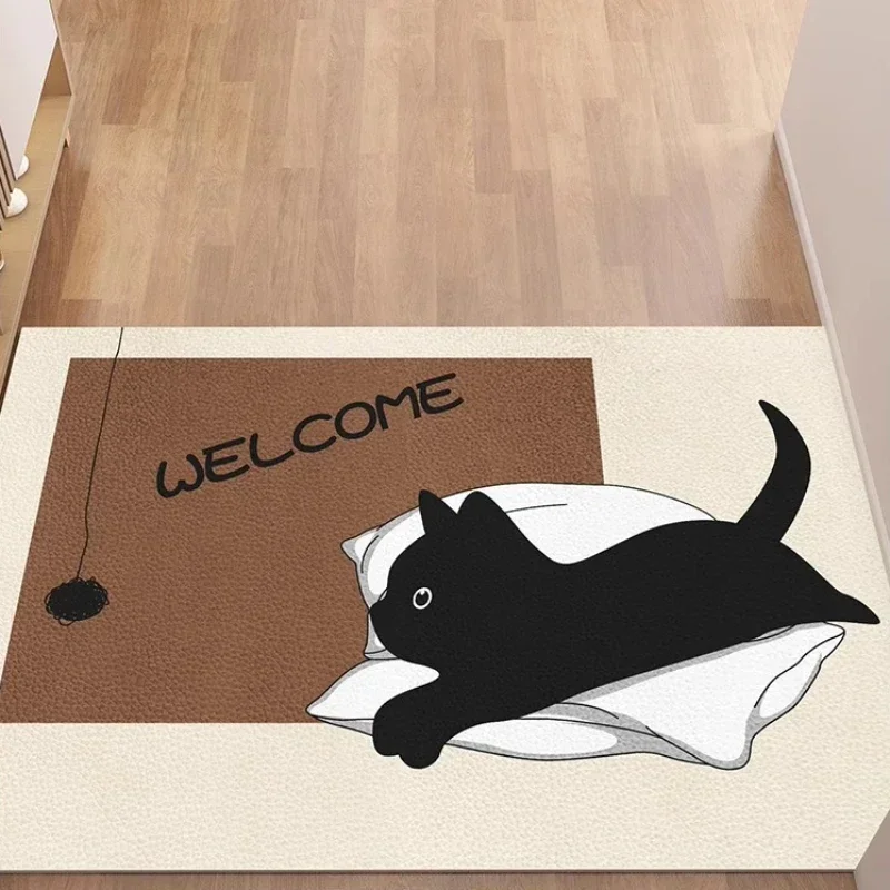 

Cute Black Cat Entry Door Mat Cartoon Design Pvc Carpet Waterproof Anti-slip Welcome Rug Anti-scratch Pet Mat Kitchen Floor Mats