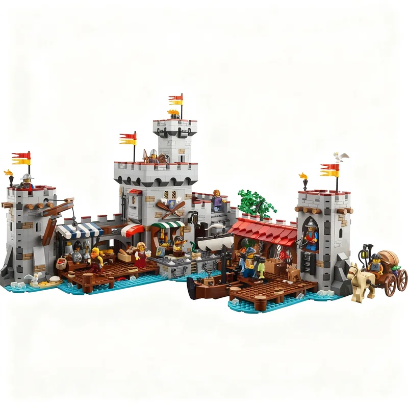 2560PCS MOC Medieval Castle Seaside Market Model Building Blocks Architecture DIY Education Toy Gift Street Display Bricks Gifts