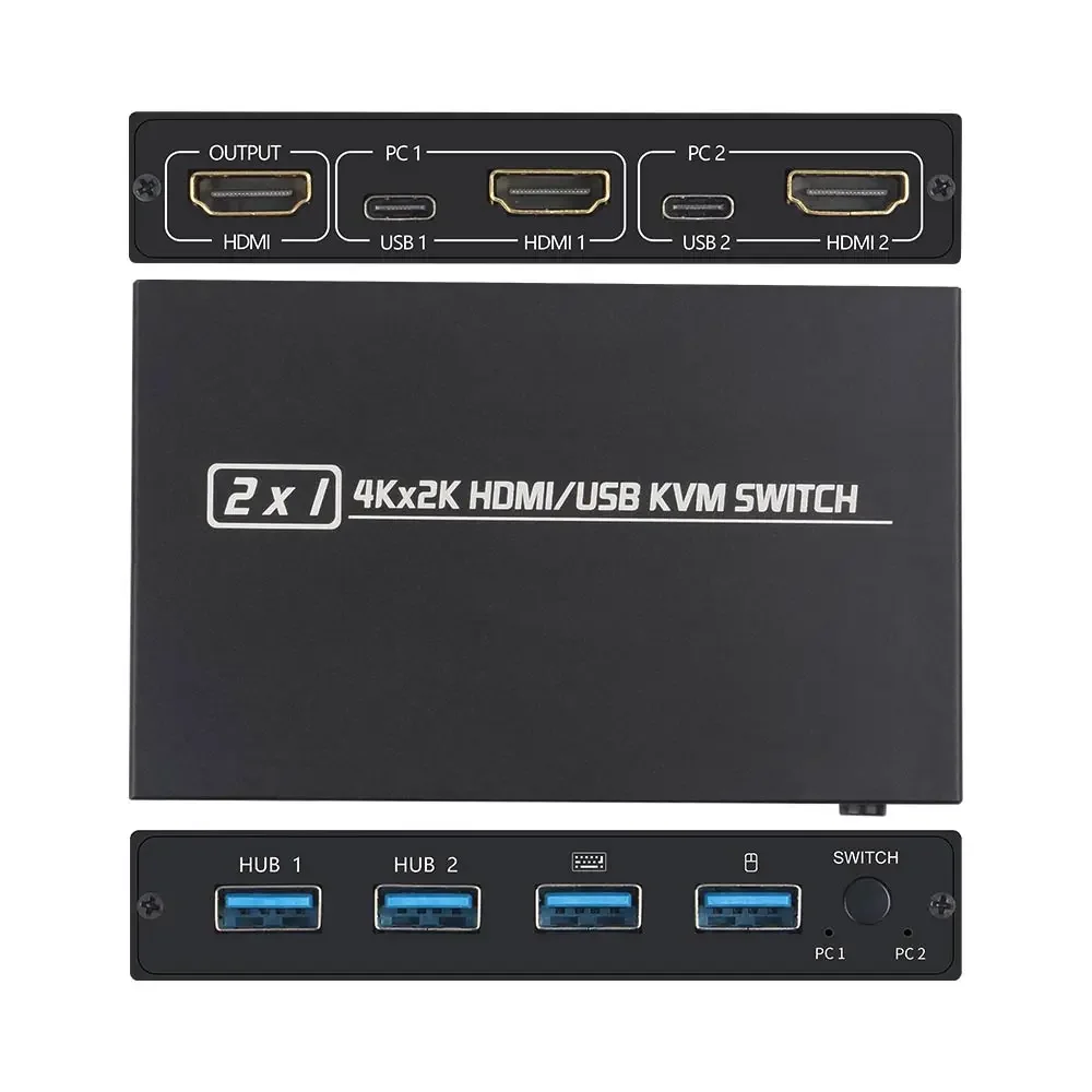 Imagem -05 - Divisor Compatível com Hdmi 4k Switch Kvm Usb 2.0 em Switcher para Caixa de tv Monitor Compartilhado Teclado e Mouse e Impressora Am-kvm201cl