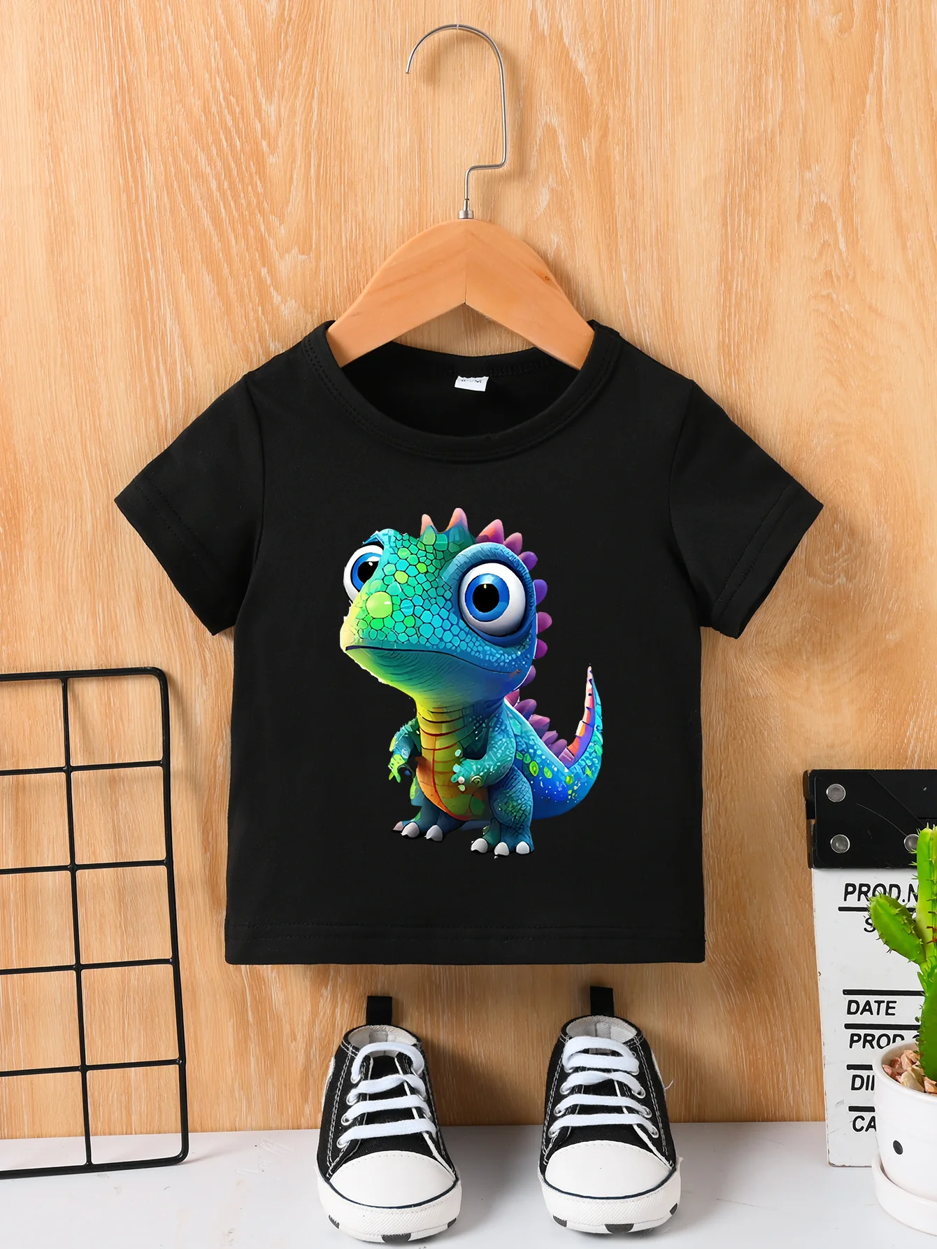 Summer New Male And Female Baby Short Sleeve Black T-Shirt Round Neck Pullover Top