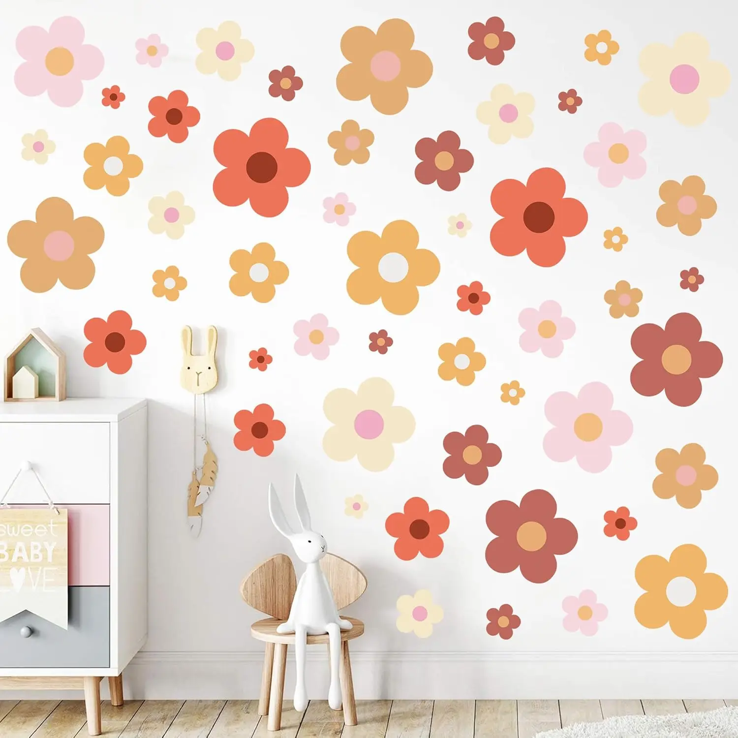 12 Blatt Blumen-Wandaufkleber Niedliche Bunte Blumen-Wandsticker für Mädchenzimmer-Dekoration im Boho-Stil