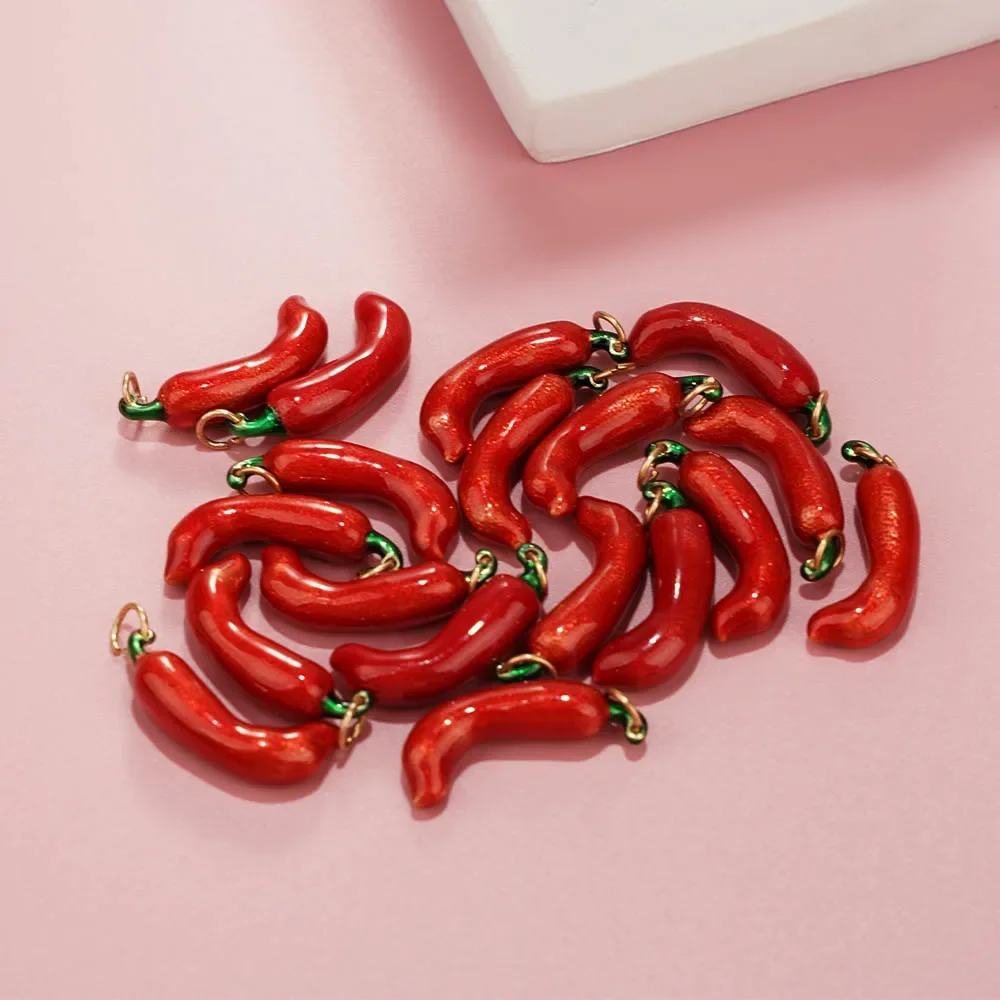 

7 pieces Millet spicy Red Chili Pepper Heavy Charm Metal Gold Epoxy Jewelry Hand-painted Enamel DIY Crafting Making Accessories