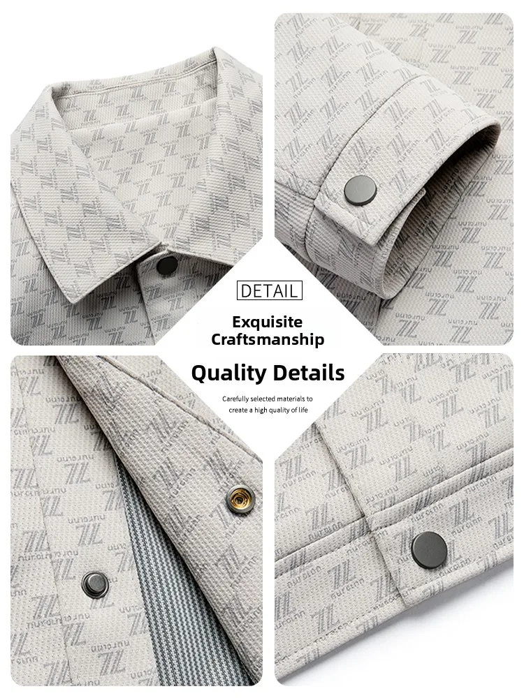 

Busin Casual Men's Jaet Spring New Sle Windproof Youth Faionable All-match Top Stand Fit Multi-ket Waed Poly...