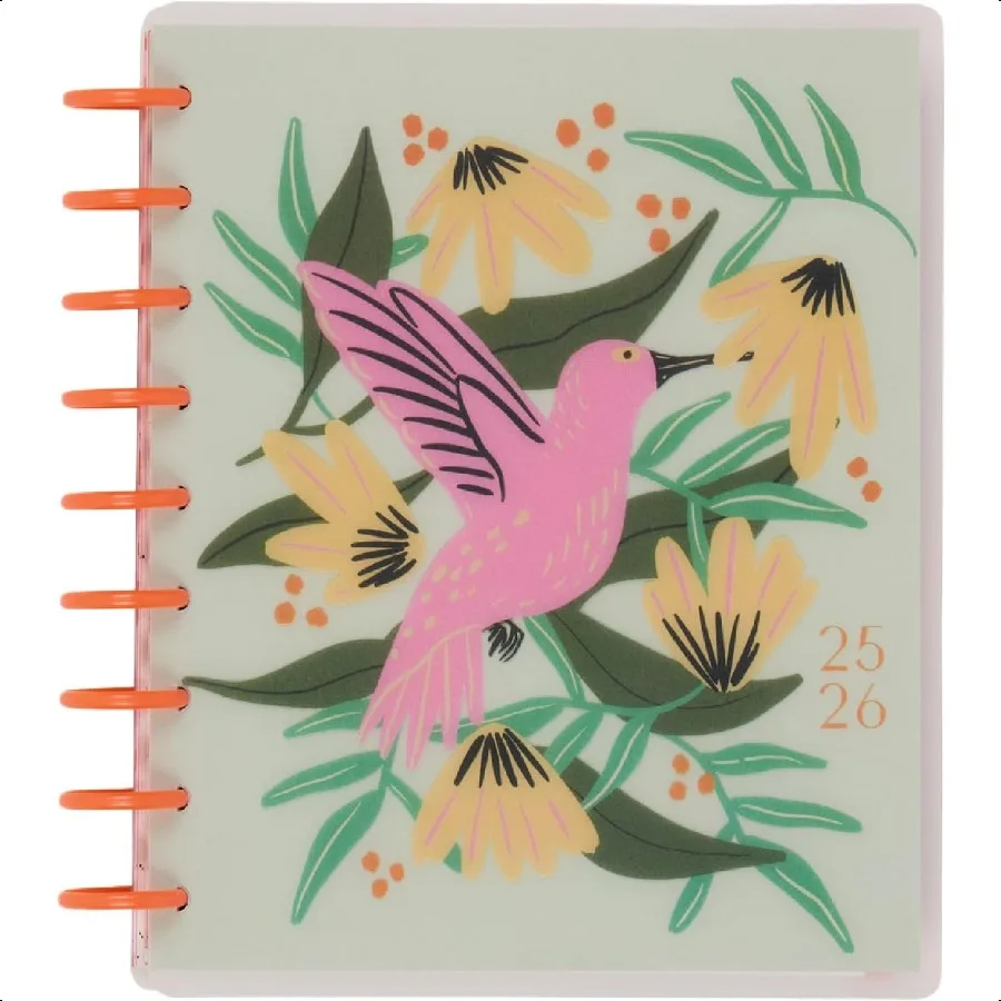 

Happy Sustainable DiscBound 12Month Jul. 2025 Jun. 2026 with 3 Bonus Months Classic Size Dashboard Layout Feathered Flora