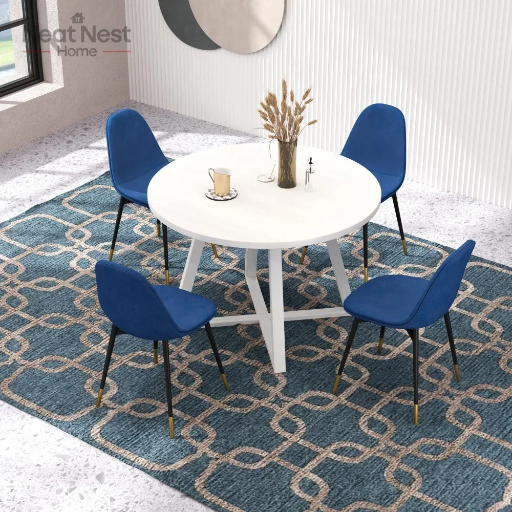 

5-Piece Round Dining Set, Trestle Round Table with 4 Stylish Chairs, Designer Desk and Chair Set,dining table set 4 chairs, Blue
