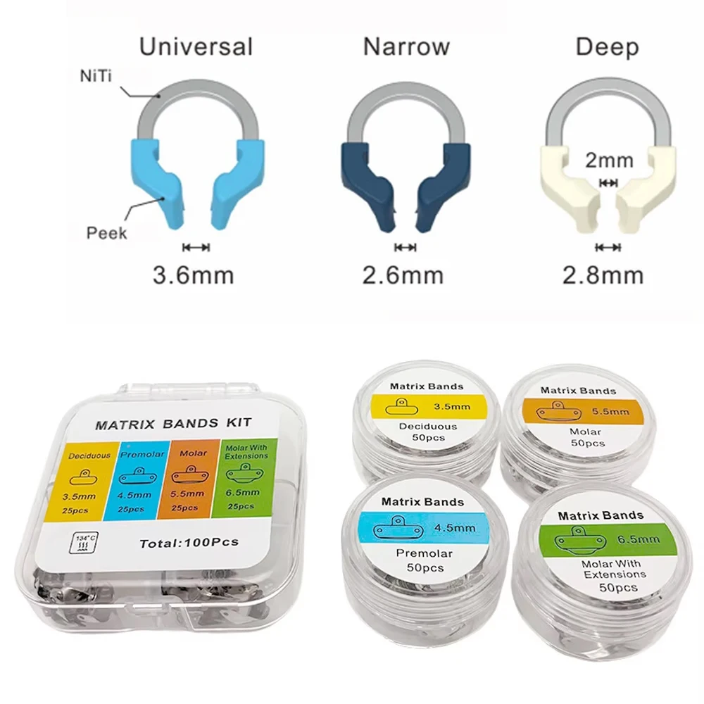 Dental Matrix Bands with NITI Metal Matrices, Clamp Ring Sectional Contoured Matrix System - Restoration Tool Kit