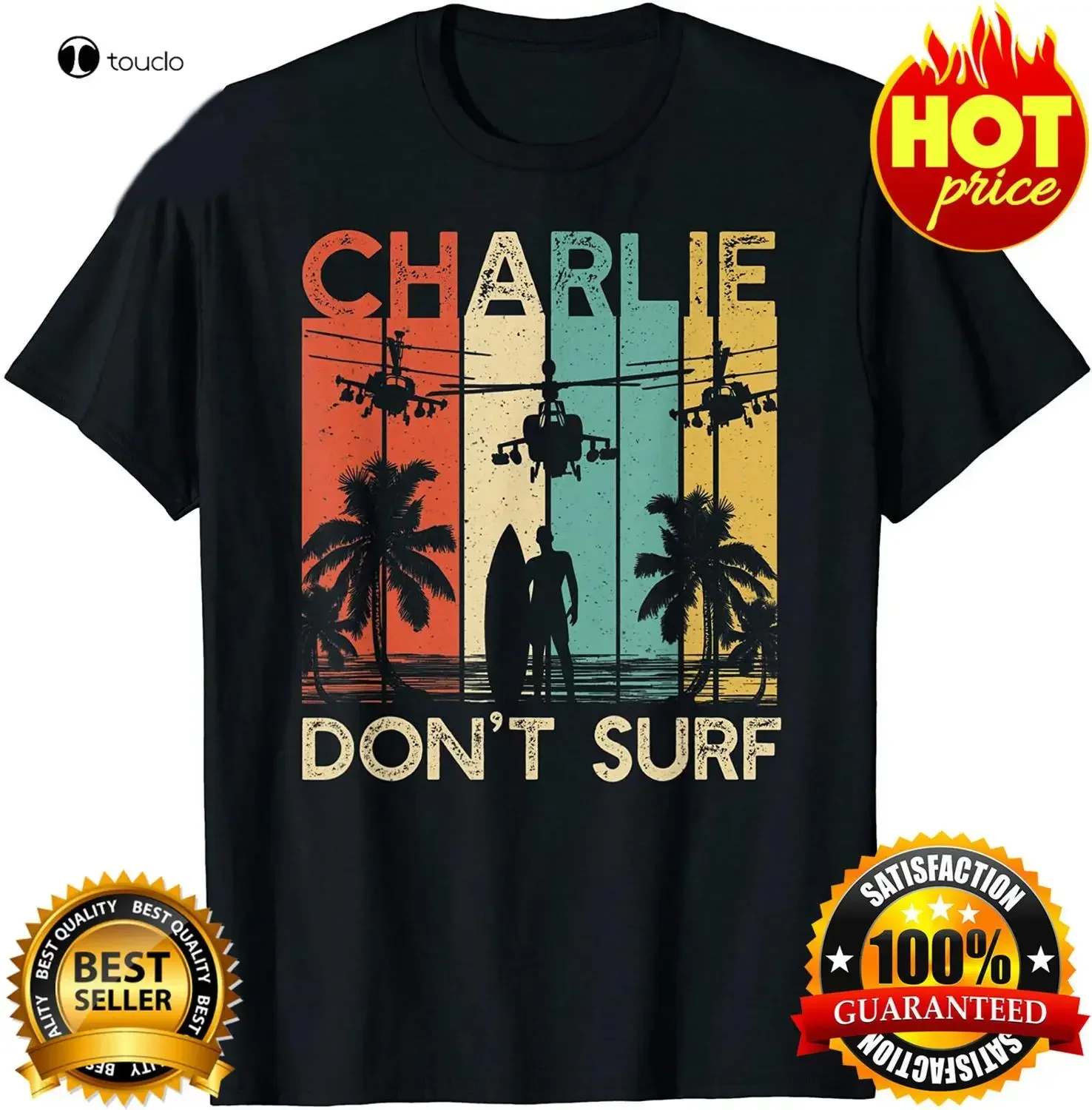 Charlie Dont Surf Shirt Military Vietnam War Apocalypse T-Shirt Black Cotton Tee
