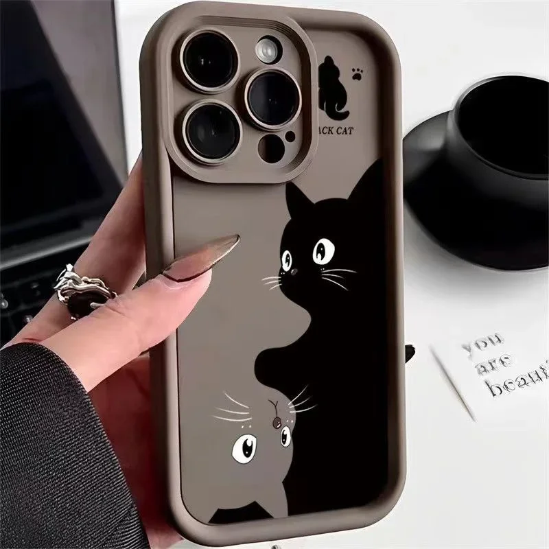 Cute Cartoon Cat Soft Phone Case For iPhone 15 16 Pro Max Cases iPhone 14 13 12 11 Pro Max XS Max XR X 7 8 Plus Shockproof Cover