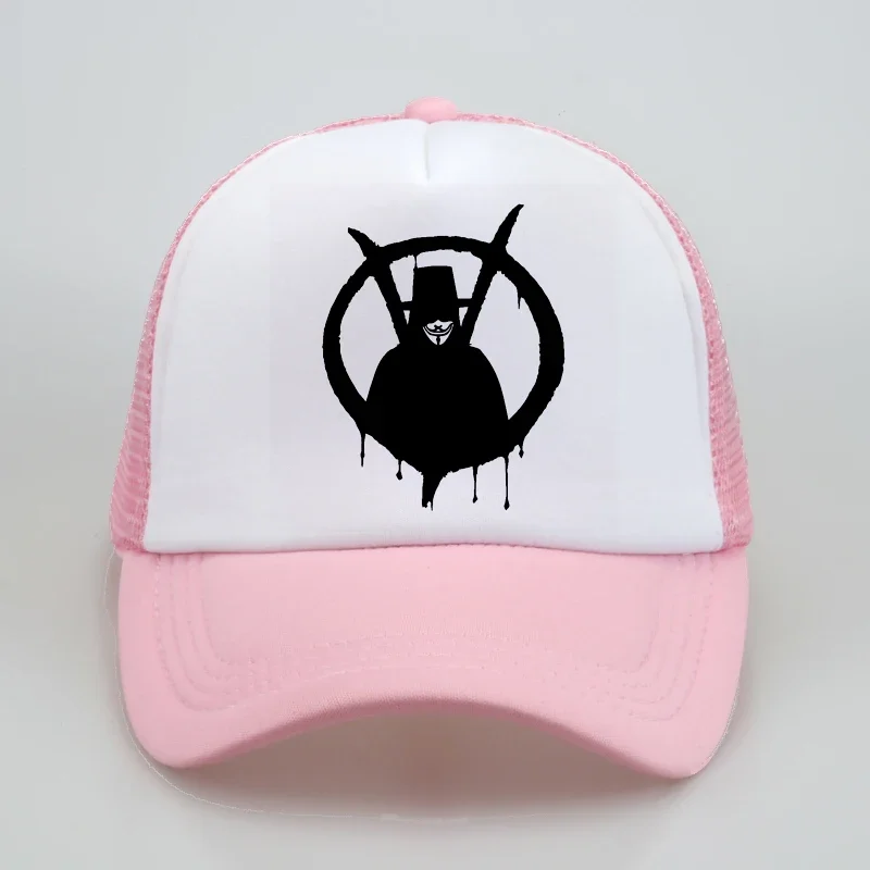 V for vendetta หมวกเบสบอลแฟชั่นฤดูร้อนตาข่ายรถบรรทุกหมวกลําลองหมวกกันแดดแบบปรับได้