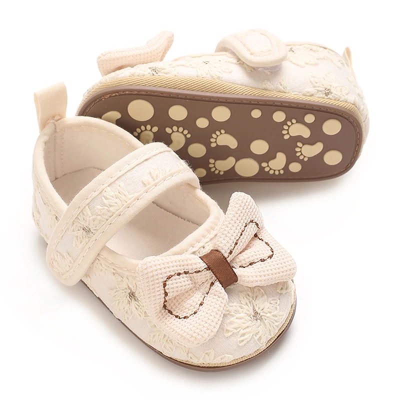 EWODOS Cute First Walkers Baby Girl Mary Jane Flats Cute Floral Embroidery Dress Shoes Non-Slip Crib Shoes for Infants