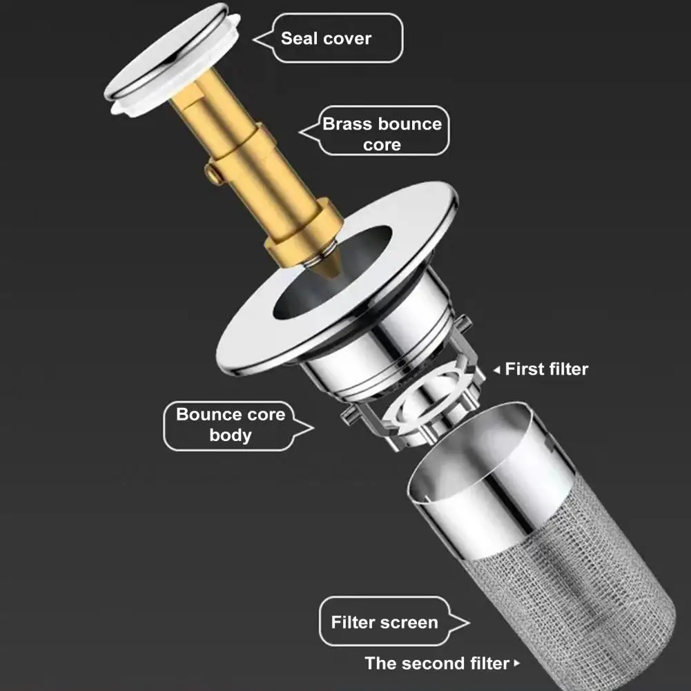 Pop-up Bathroom Sink Drain Strainer Pop-up Bathroom Sink Stopper with Hair Catcher Universal Drain Strainer for 1.1-1.45 U.s