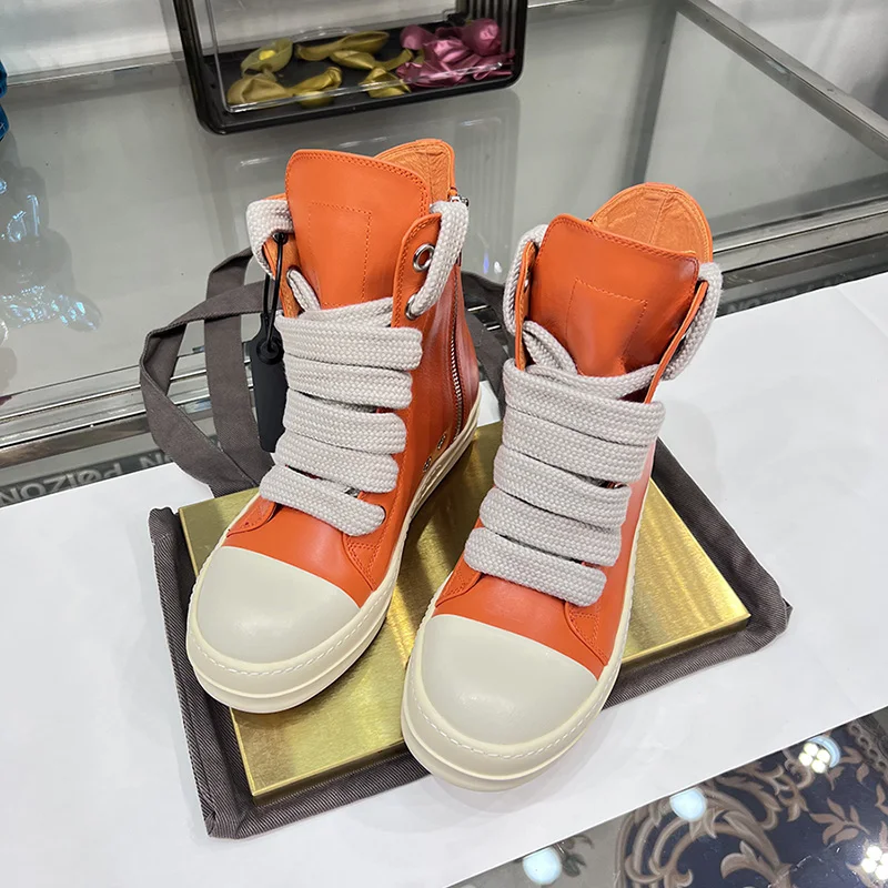 Rojohns High Top Jumbo Lace Up Thick Sole Red Luxury Designer Sneakers Leather Ro Orange Men Women Zip Casual Shoes Ankle Boots image 4