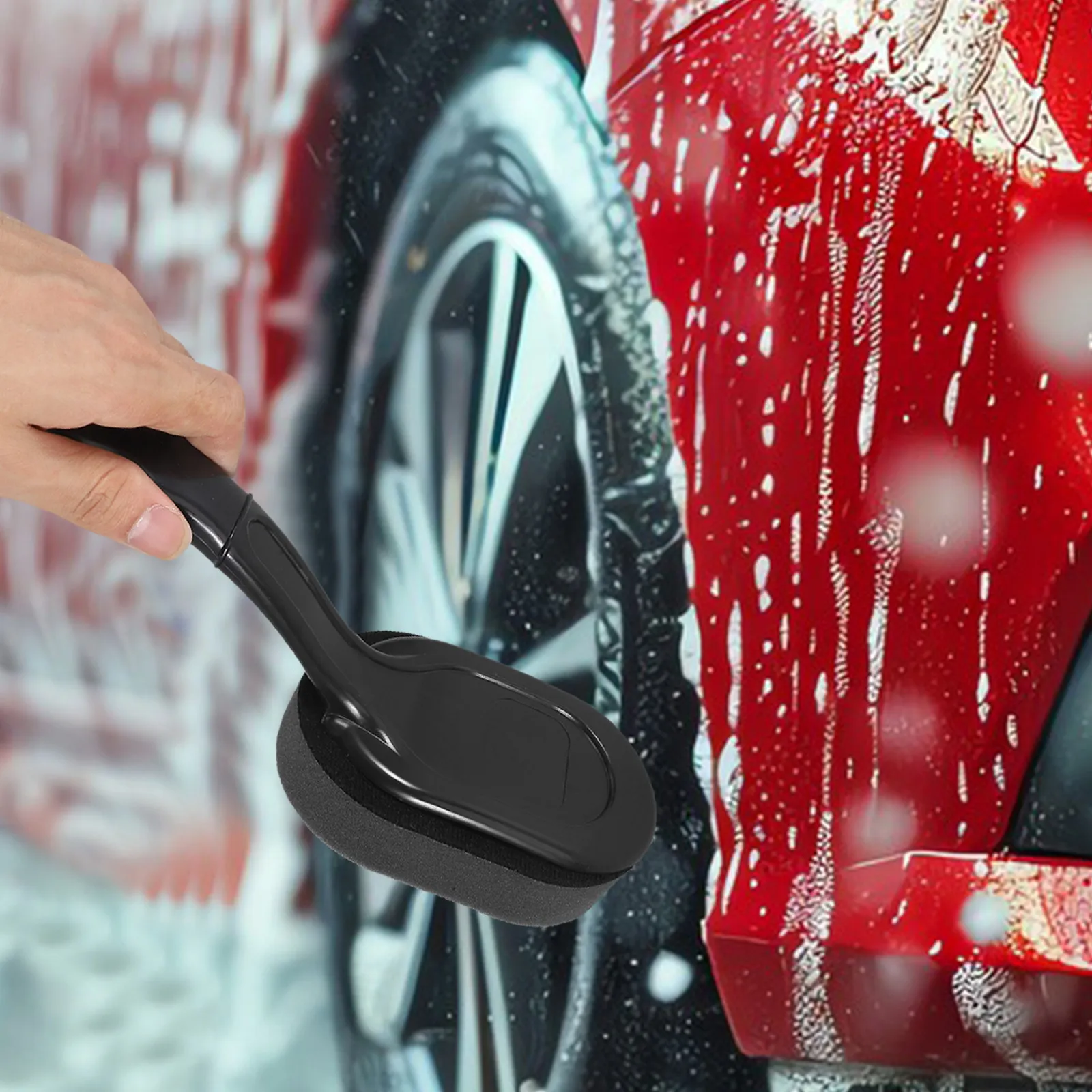 Wheel Brush for Car Detailing Tire Shine Brush with Comfortable Replaceable Handle Tire Dressing Cleaner Rim Scrubbing Tool