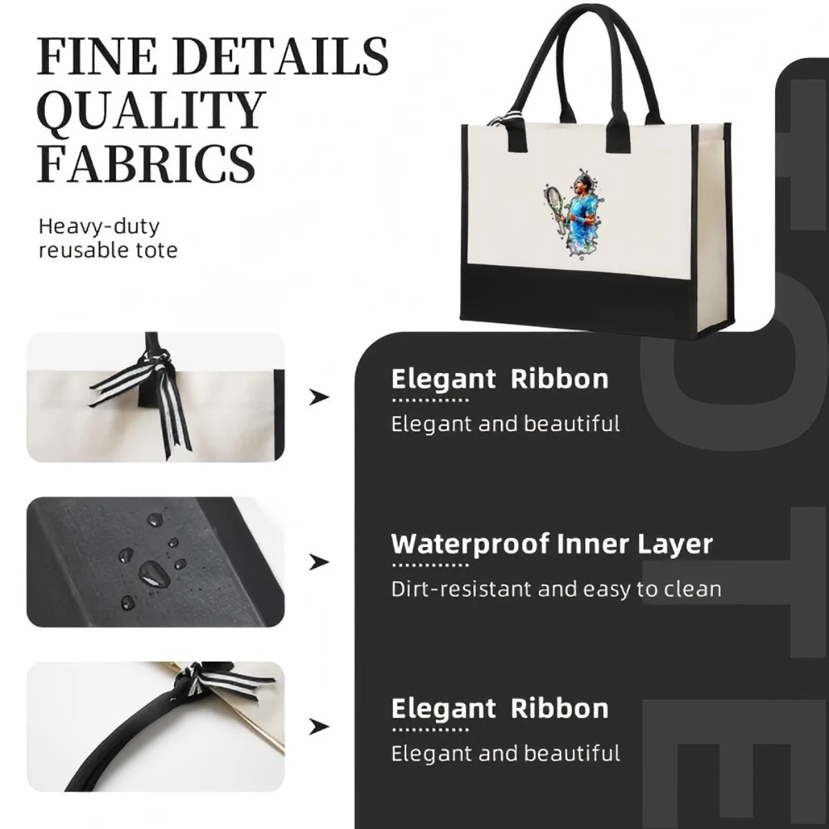 رافائيل نادال 2026 وصول جديد موضة عملية واسعة حقيبة حمل قابلة لإعادة الاستخدام نمط طباعة 2 لهجة الثقيلة حقيبة كتف كبيرة fo