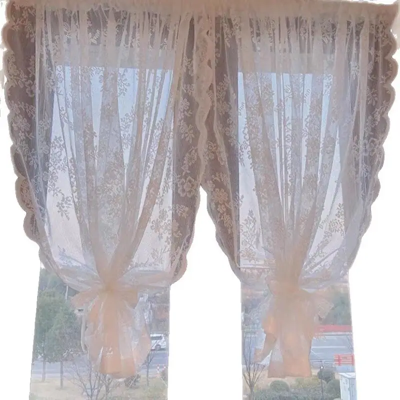 Blumenbestickter Spitzenvorhang mit Schlauchzug für Badezimmer, Schlafzimmer, kleine Fenster, Schrankabdeckung, staubdichte Vorhänge – Detail 16