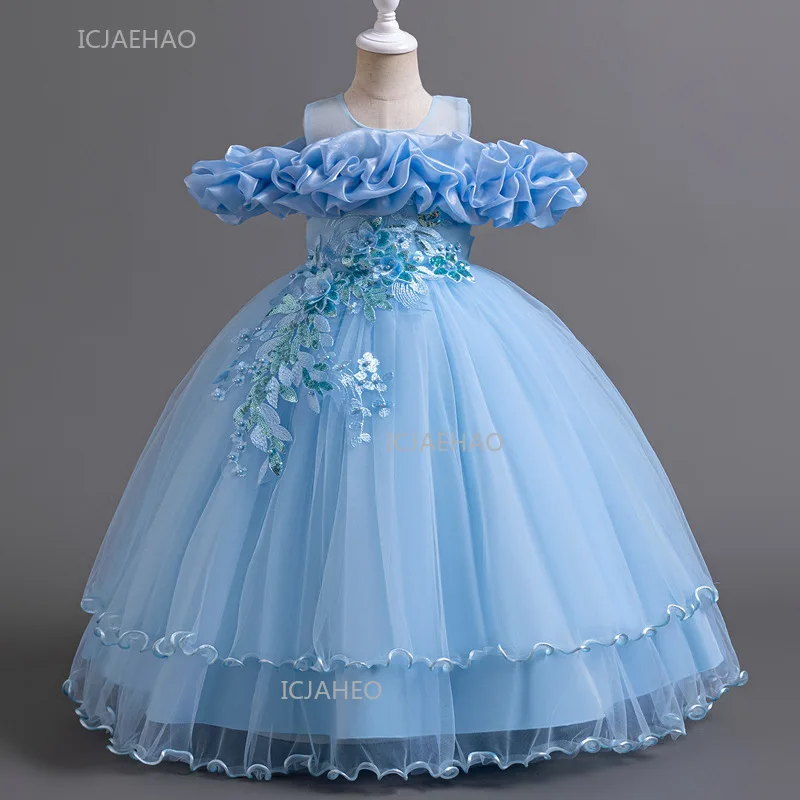 Flower Girl Wedding Dress Long Princess Gown for Girls Kids Children Birthday Party Pageant Formal Christmas Season Costume