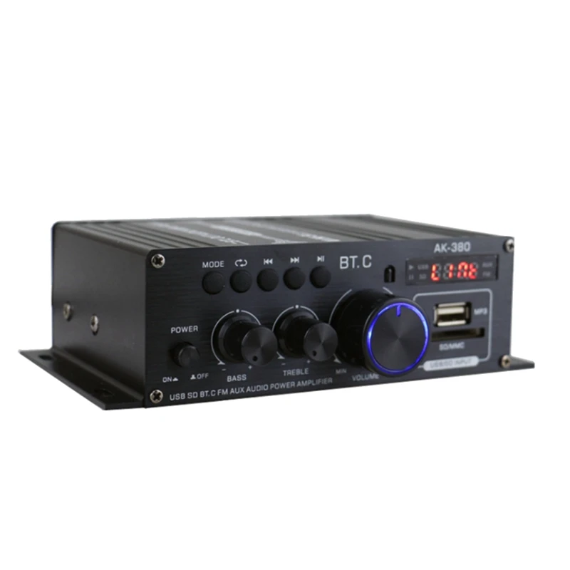 2 Channel Bluetooth Hifi Power Amplifier Home Car Audio Class D Remote Control FM Radio AUX USB/SD