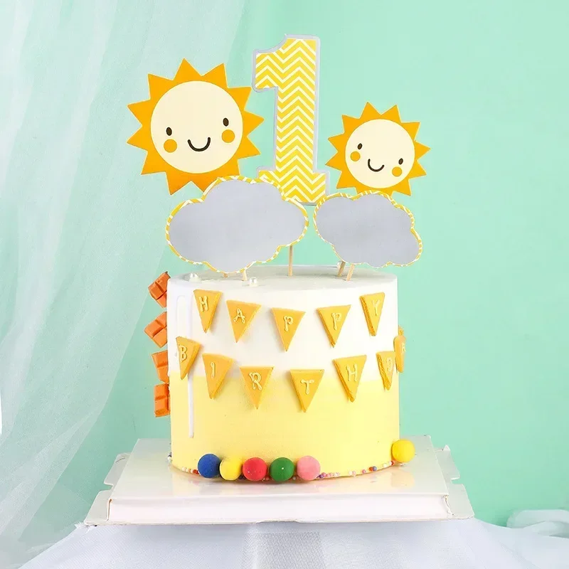 1 St Birthday Party Cake Topper for Happy Kids Clouds Cute Sun Cake Decoration Happy Boy or Girl One Year Baby Shower Cake Decor