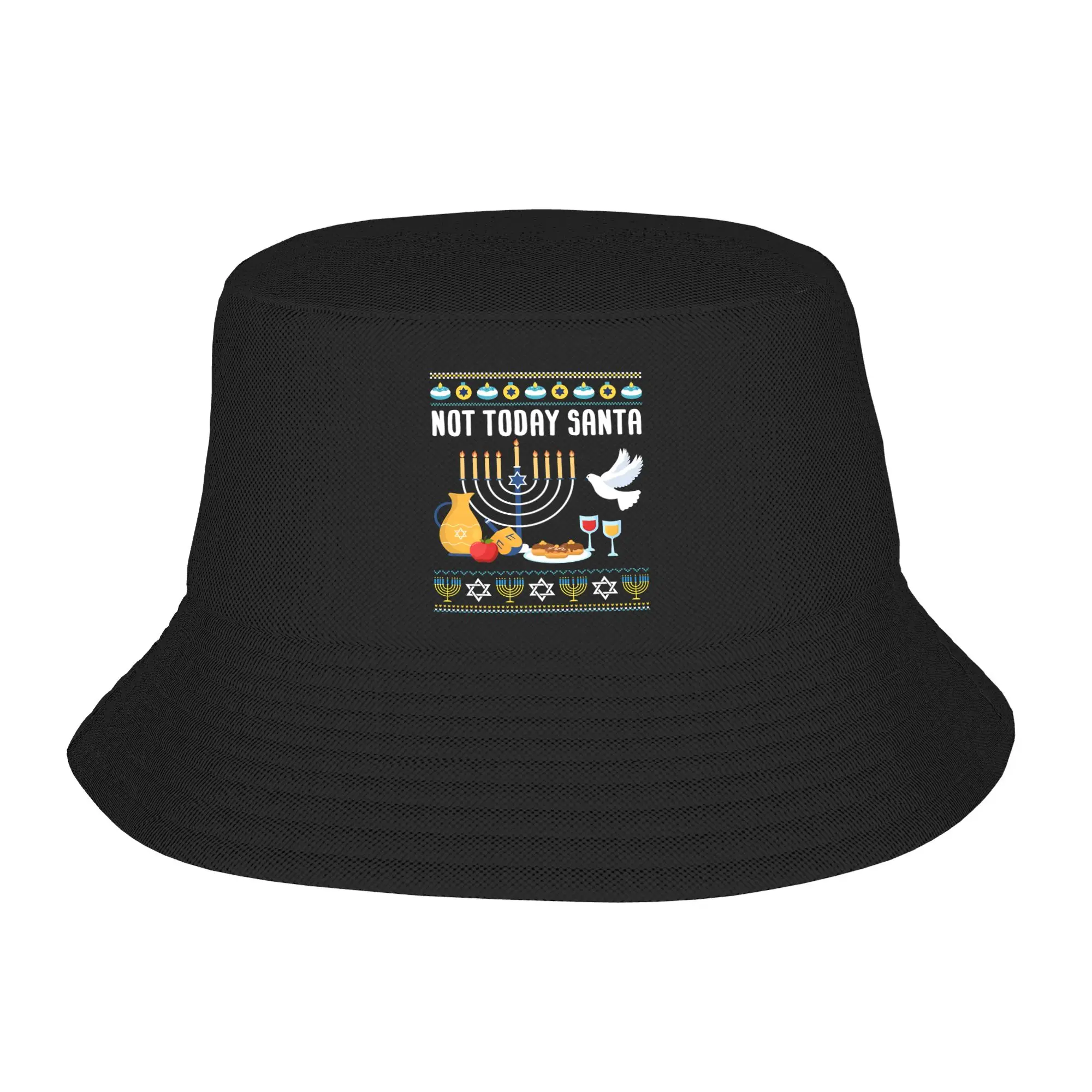 Unisex Bucket Hat Not Today Santa Jewish Spring Picnic Headwear Camping Fishing Hat Funny Hanukkah Bob Birthday Gift