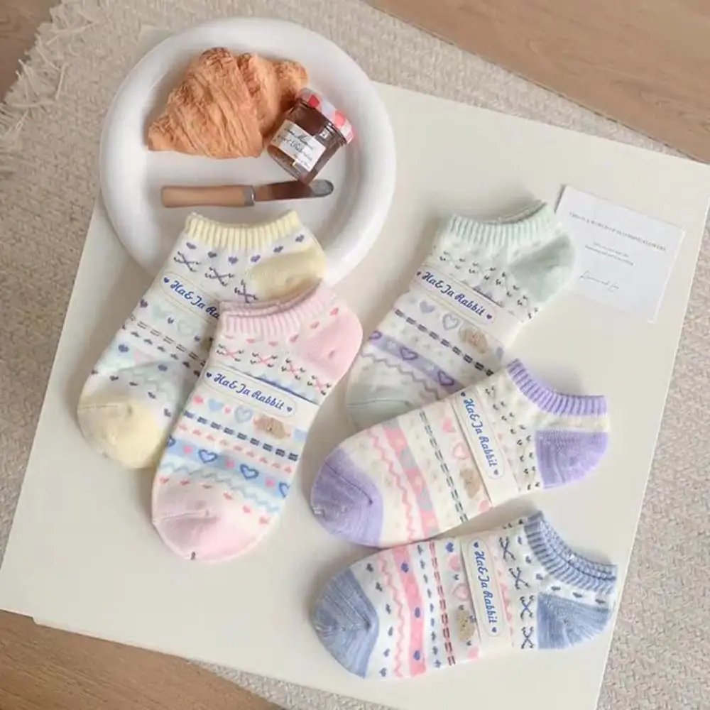 

5Pairs Cute Candy Color Heart Short Socks Ins Style Breathable Sweet Ankle Socks Lolita Female Hosiery Socks Women Girl