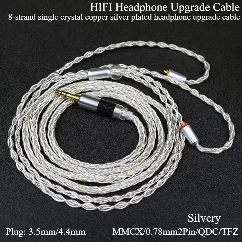 

HIFI Earphone Upgrade Line IEM MMCX 0.78mm2Pin QDC TFZ 8-strand Single Crystal Copper Silver Plated Braided Wired Earphone