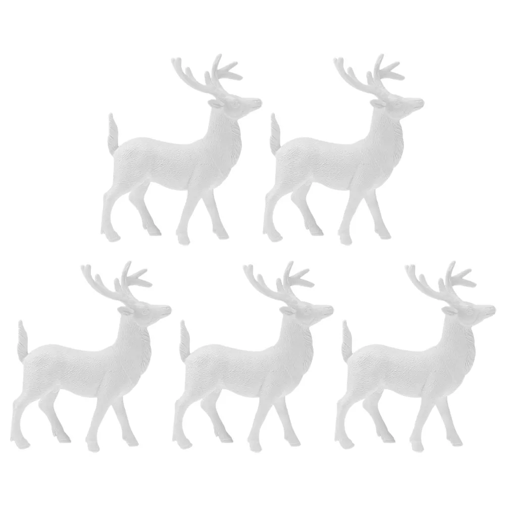 

5pcs White Reindeer 14Cm Christmas Decoration Plastic Deer Ornament For Holiday Home Party Decor Cake Topper Miniature Reindeer