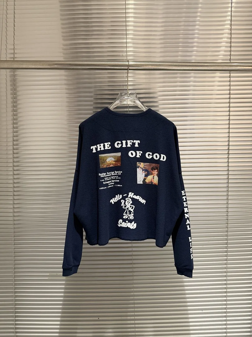 26ss Best Version PALY God Love You Printed Waffle Women Men Long Sleeve T shirts tees Oversized Men Casual Cotton T shirt