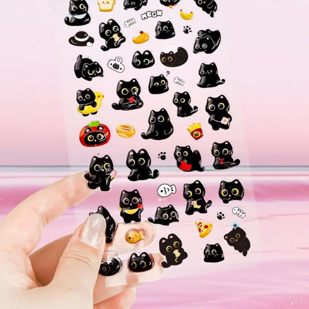 4pcs 3D Cute Cartoon Puffy Stickers Black Cat & Funny Expressions Relief Stickers For Scrapbooking, Journals and Craft Stickers view 5