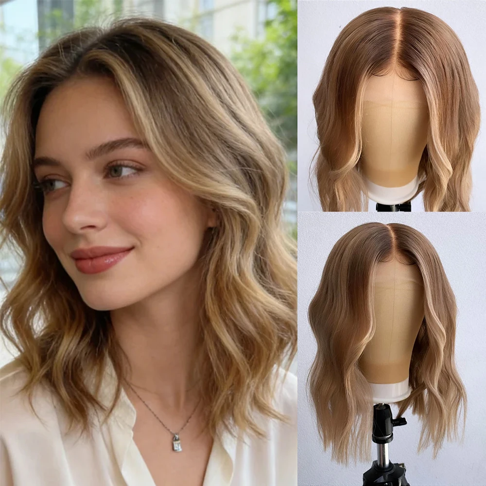 

Парик для девочек с натуральной линией роста волос, светло-коричневый с мелированием, парик-каре из синтетического волокна, для повседневной носки и вечеринок, без клея, с кружевной передней частью, готов к использованию