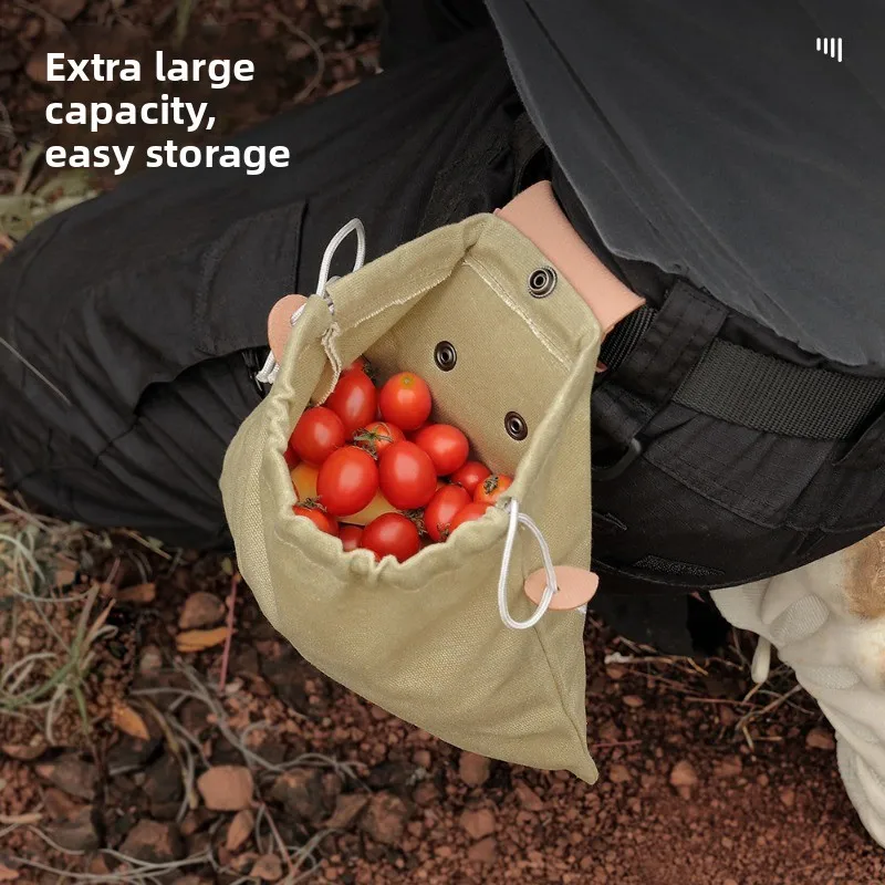 Outdoor Foraging Bag, Fruit Picking Bag, Waist-Hung Tool Fanny Pack, Drawstring Bag, Foldable Canvas Tool Storage Bag