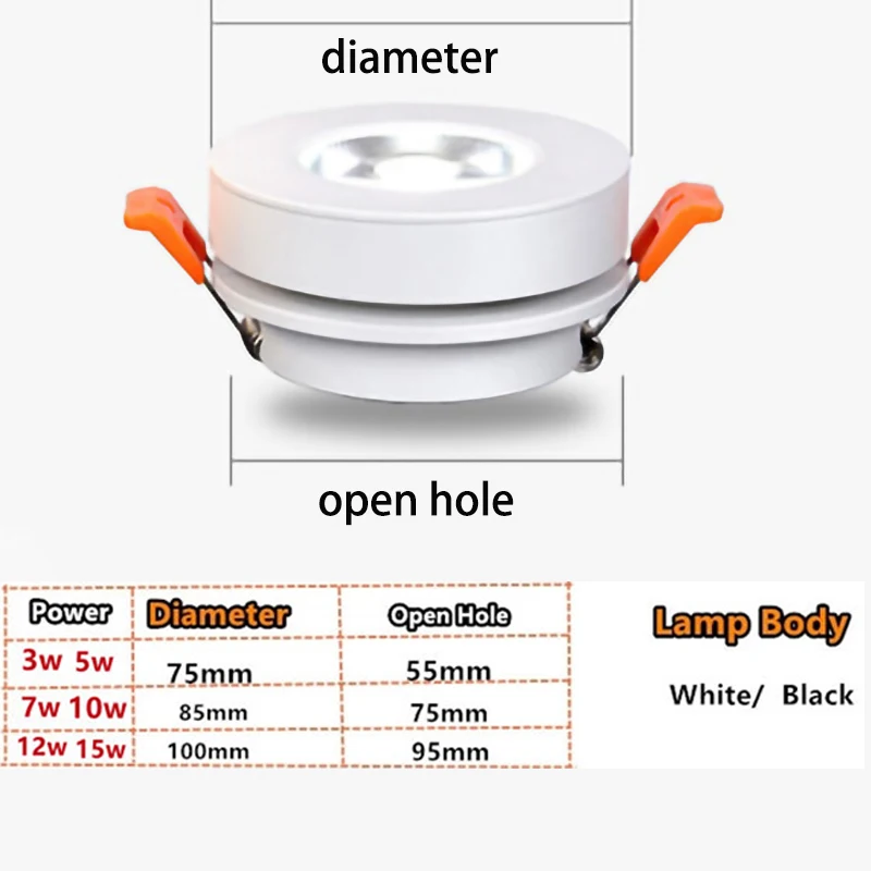 표면 장착 LED COB 천장 다운라이트 램프, 360 도 회전, 내장 스포트라이트, 매입형 다운라이트, 3W 5W 7W 9W 12W 15W