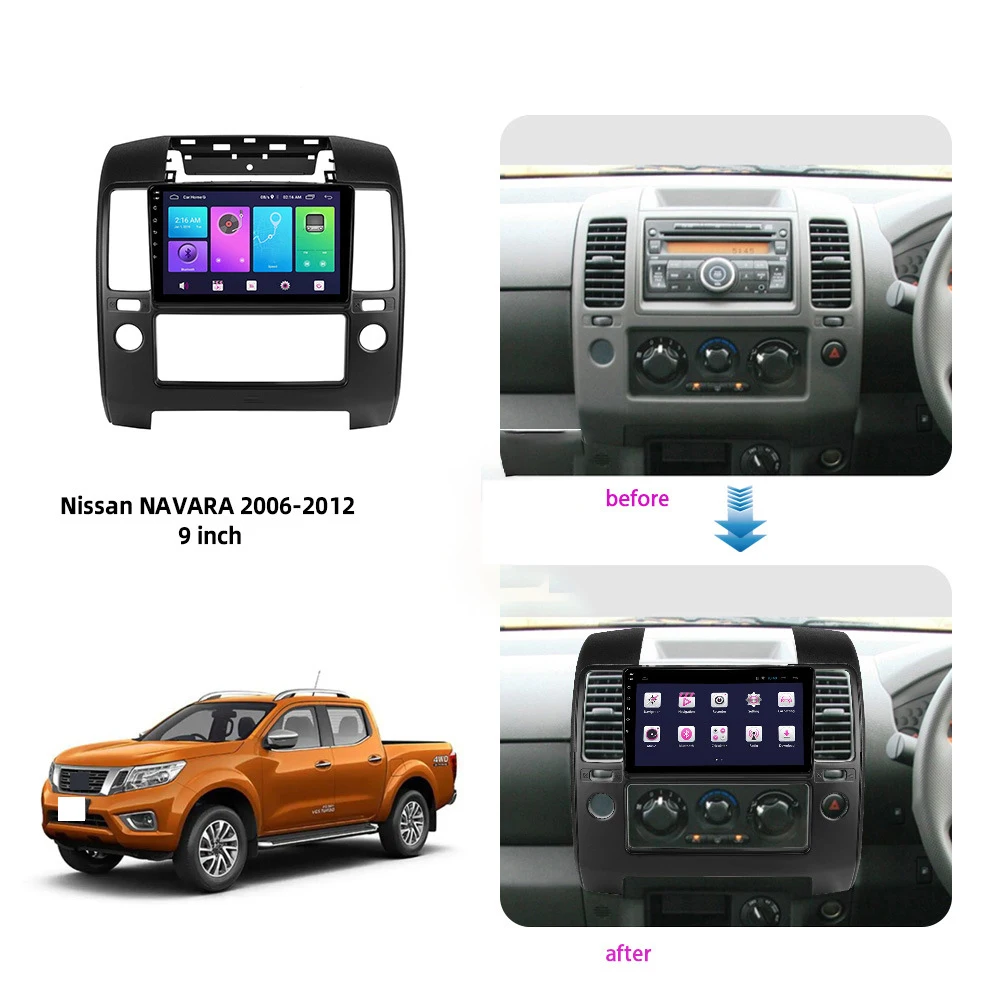 Car DVD Frame Audio Fitting Adaptor Dash Trim Kits Fascia Panel 9 Inch for Nissan Navara D40 05-14 2 Din Radio Player