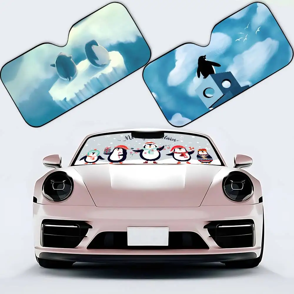 Penguin Car Sunshade Car Sunshade يغطي غطاء الزجاج الأمامي العالمي القابل للطي #3