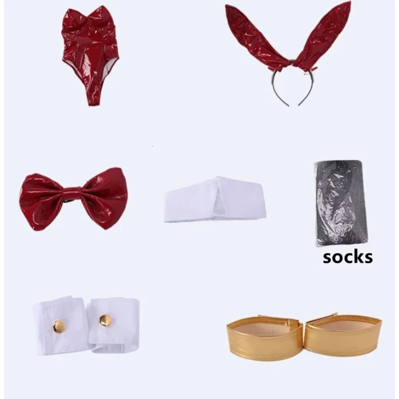 Kostum Cosplay Anime DARLING Nol Dua Gadis Kelinci 02 Jumpsuit Wanita Seksi Setelan Kulit Merah Pakaian Halloween MN1