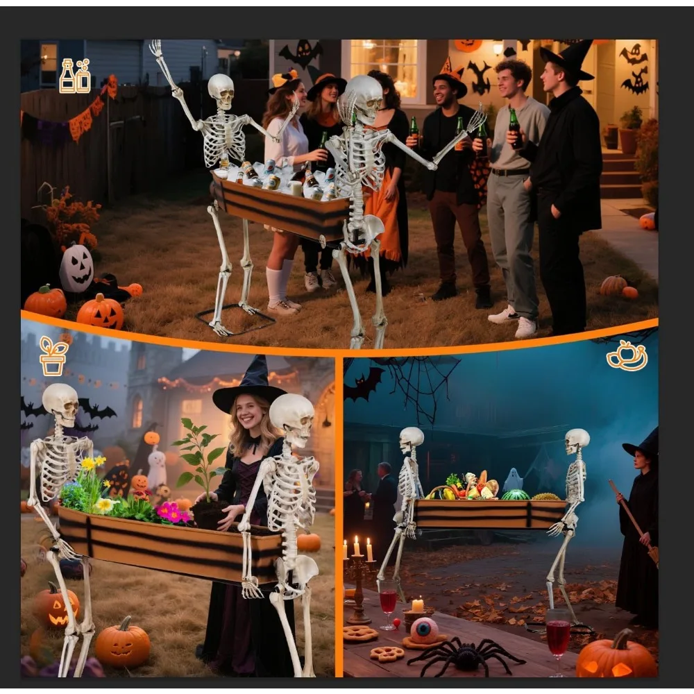 Esqueleto realista de 5 pies de altura con ataúd Decoración al aire libre de Halloween: duradero para años de uso