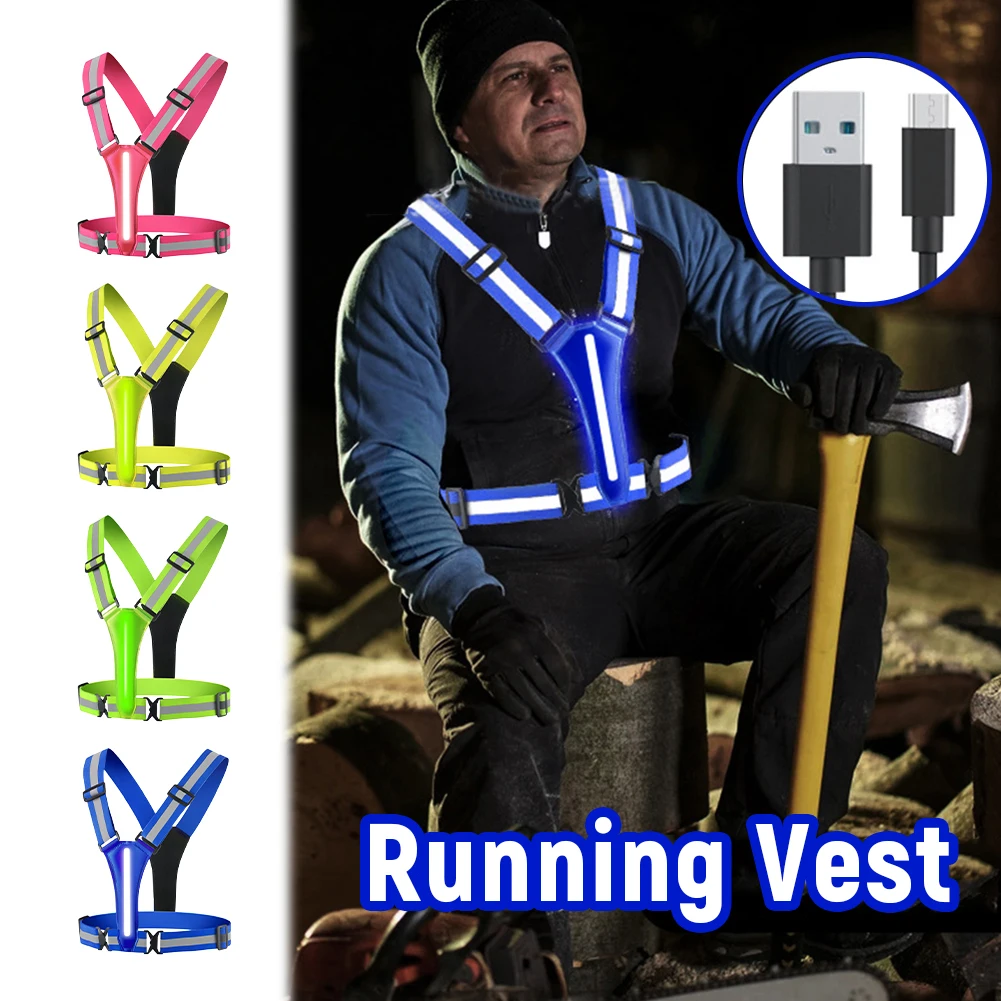 

LED Running Cycling Safety Vest USB Rechargeable Reflective Glowing Reflector Straps High Visibility Warning Lights Elastic Band