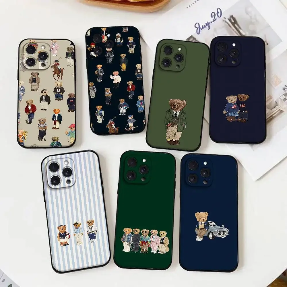 Fashion Teddy Bear Phone Case For iPhone 17 16 15 11 12 14 13 Pro Max Mini XS XR 7 Plus 17E Air Shockproof Silicone Cover Fundas