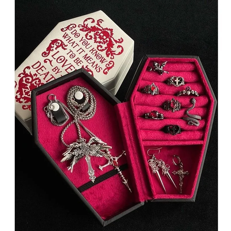 Gothic Coffin Shaped Jewelry Storage Box, Velvet Lined Earring Ring Necklace Display Organizer Box Only, Excluding Accessories
