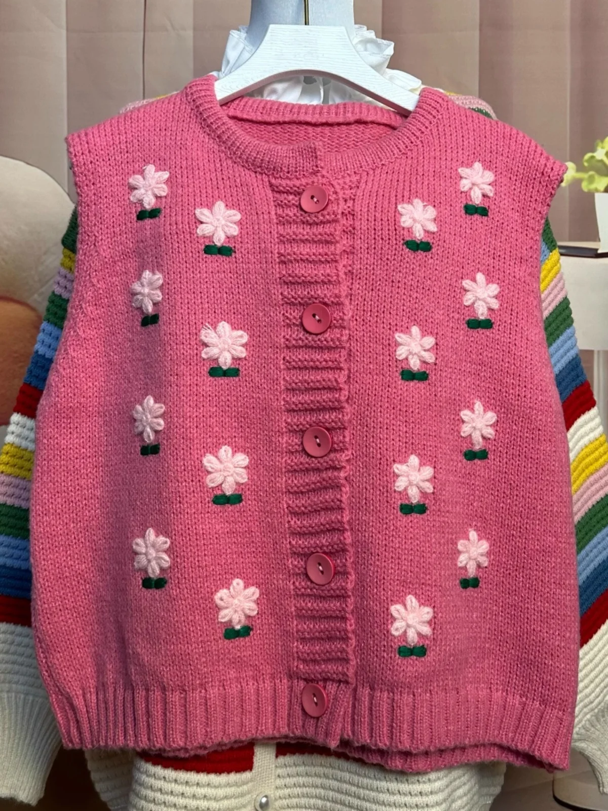 

Модный жилет с цветочной вышивкой, весенне-осенний открытый кардиган, женский модный классический жилет с маленьким цветком, новая корейская версия